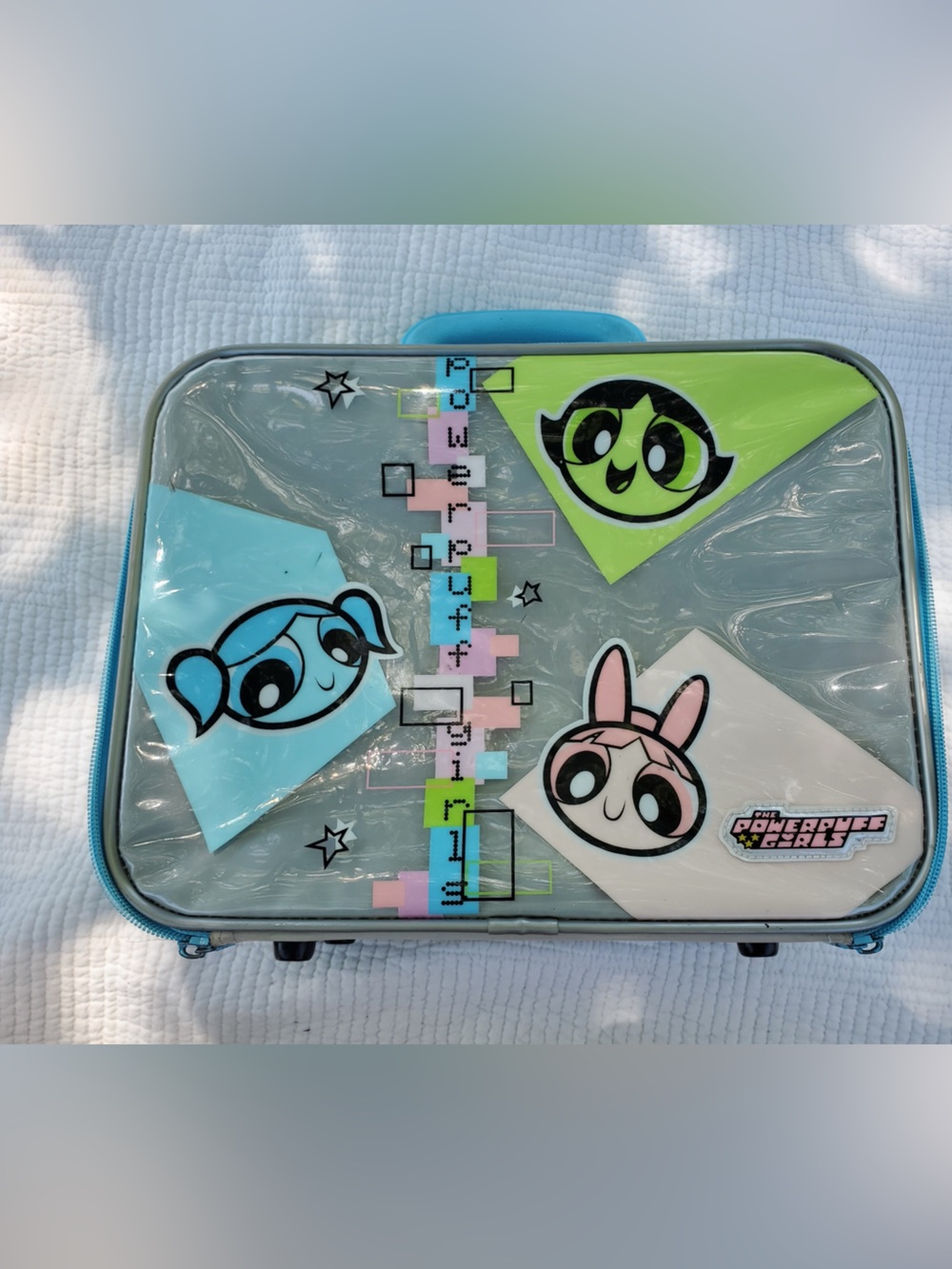 Vintage Powerpuff Girls Carry SuitCase - Blue, Lime, Pink Accents
